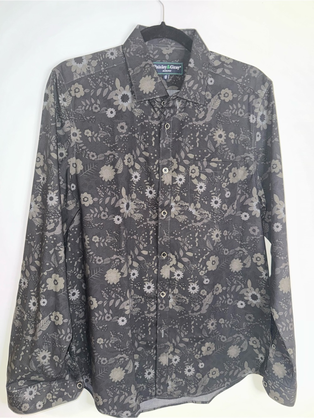 Paisley & Gray Men’s M 16 Slim Fit Charcoal Gray Floral Button Down Shirt